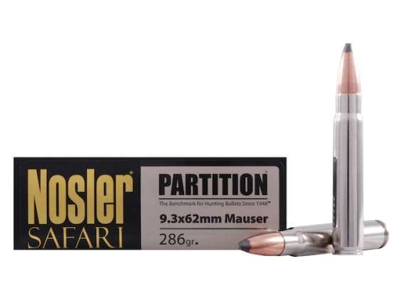 Nosler Safari Ammunition 9.3x62mm Mauser 286 Grain Partition 200 round