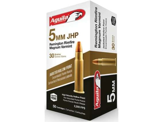 Aguila Varmint Ammunition 5mm Remington Magnum 30 Grain Jacketed Hollow Point