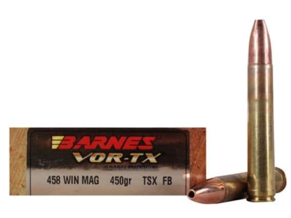 Barnes VOR-TX Ammunition 458 Winchester Magnum 450 Grain TSX Hollow Point Flat Base Lead-Free 100 round