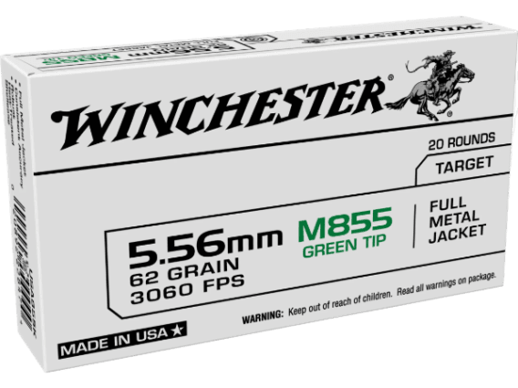 Winchester USA Ammunition 5.56x45mm NATO 62 Grain M855 SS109 Penetrator Full Metal Jacket