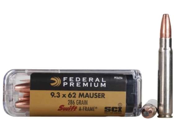 Federal Premium Safari Ammunition 9.3x62mm Mauser 286 Grain Swift A-Frame 200 round