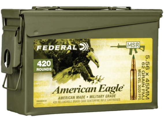 Federal American Eagle Ammunition 5.56x45mm NATO 62 Grain XM855 SS109 Penetrator Full Metal Jacket Boat Tail Ammo