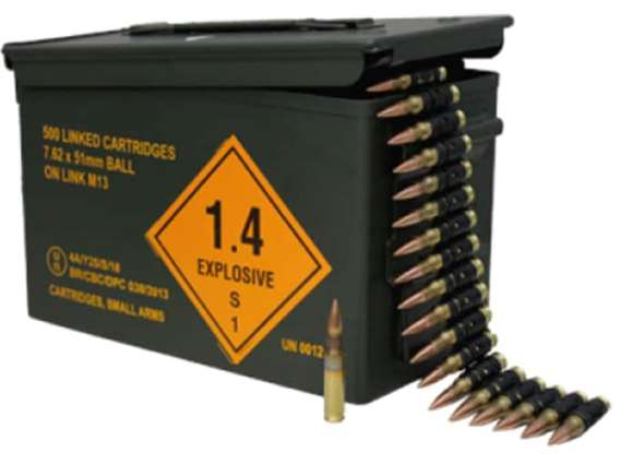 Magtech Ammunition 7.62x51mm NATO M80 148 Grain Full Metal Jacket 500 Linked Rounds in Ammo Can 500 rounds