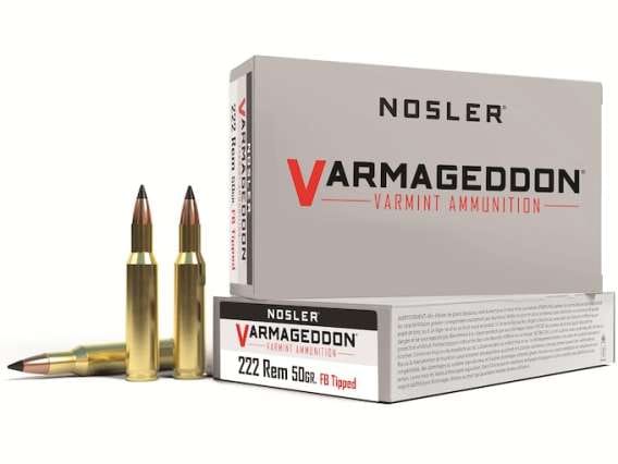 Nosler Varmageddon Ammunition 222 Remington 50 Grain Polymer Tip Flat Base  500 rounds