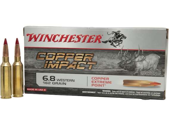 Winchester Copper Impact Ammunition 6.8 Western 162 Grain Solid Copper Extreme Point Polymer Tip Boat Tail 500 rounds