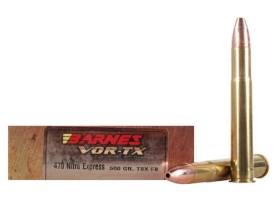 Barnes VOR-TX Safari Ammunition 470 Nitro Express 500 Grain TSX Hollow Point Flat Base Lead-Free 60 rounds