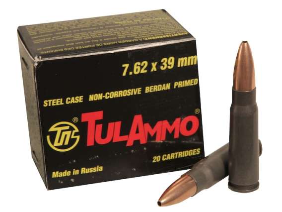 TulAmmo Ammunition 7.62x39mm 122 Grain Jacketed Hollow Point (Bi-Metal) Steel Case Berdan Primed Military Sealed Tin of 640 (32 Boxes of 20)