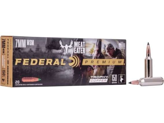 Federal Premium Meat Eater Ammunition 7mm Winchester Short Magnum (WSM) 150 Grain Trophy Copper Tipped Boat Tail Lead-Free  300 round