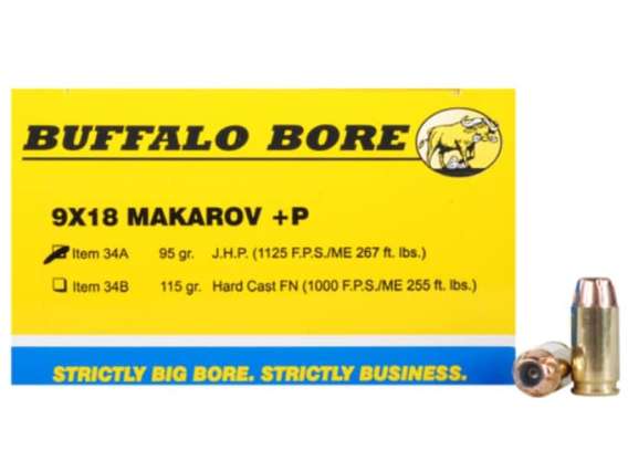 Buffalo Bore Ammunition 9x18mm (9mm Makarov) 95 Grain Jacketed Hollow Point 500 rounds