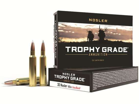 Nosler Trophy Grade Ammunition 30 Nosler 180 Grain AccuBond 200 Round