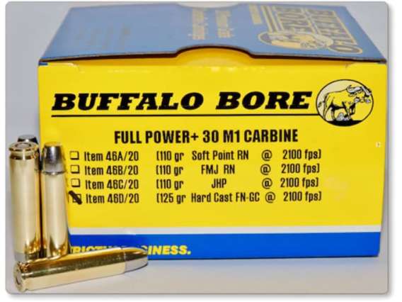 Buffalo Bore Ammunition 30 Carbine 125 Grain Hard Cast Lead Gas Check Flat Nose  50 rounds