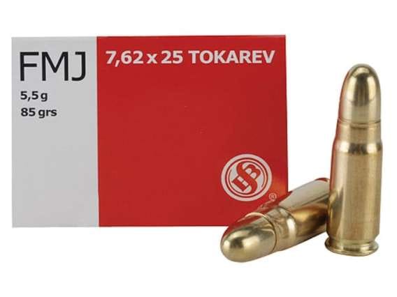 Sellier & Bellot Ammunition 7.62x25mm Tokarev 85 Grain Full Metal Jacket 500 rounds