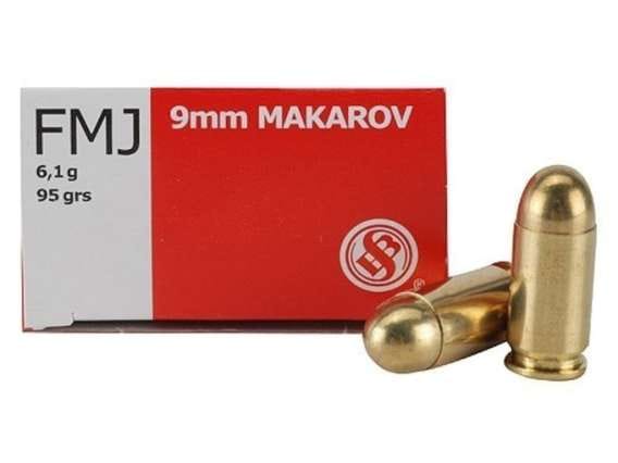 Sellier & Bellot Ammunition 9x18mm (9mm Makarov) 95 Grain Full Metal Jacket