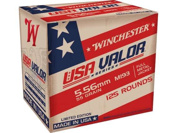Winchester USA Valor Ammunition 5.56x45mm NATO 55 Grain M193 Full Metal Jacket 500 rounds
