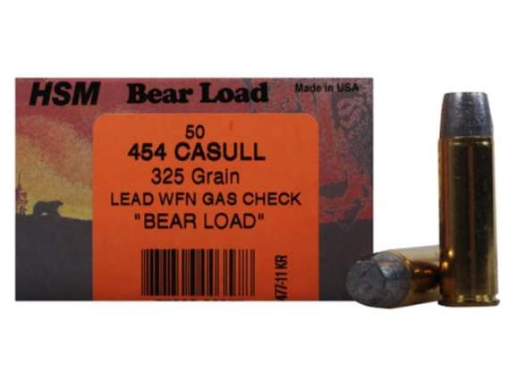 HSM Bear Ammunition 454 Casull 325 Grain Lead Wide Flat Nose Gas Check  500 rounds