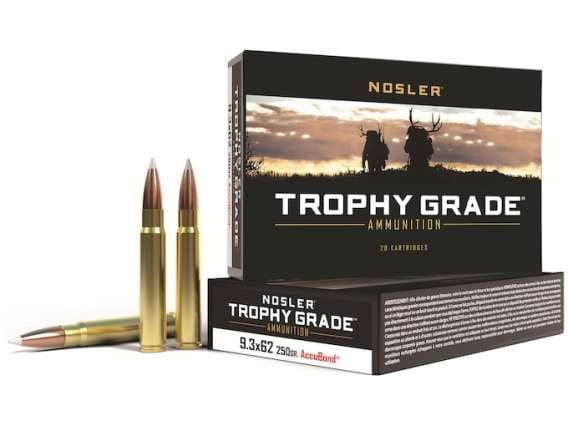 Nosler Trophy Grade Ammunition 9.3x62mm Mauser 250 Grain AccuBond 240 round