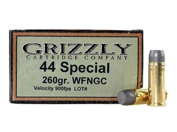 Grizzly Ammunition 44 Special 260 Grain Cast Performance Lead Wide Flat Nose Gas Check 500 rounds