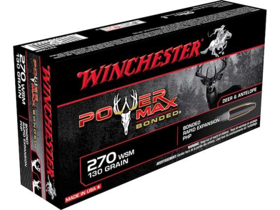 Winchester Power Max Bonded Ammunition 270 Winchester Short Magnum (WSM) 130 Grain Protected Hollow Point 200 rounds