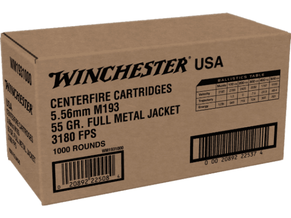 Winchester USA Ammunition 5.56x45mm NATO 55 Grain M193 Full Metal Jacket Value Pack
