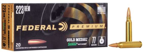 Federal Premium Gold Medal Ammunition 223 Remington 77 Grain Sierra MatchKing Hollow Point Boat Tail 500 rounds