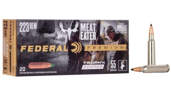 Federal Premium Meat Eater Ammunition 223 Remington 55 Grain Trophy Copper Tipped Boat Tail Lead-Free 500 rounds