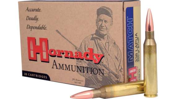 Hornady Match .338 Lapua Magnum 250 Grain Boat-Tail Hollow Point Match 100 rounds