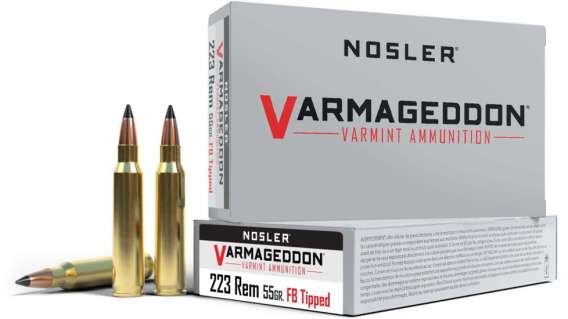 Nosler Varmageddon Ammunition 223 Remington 55 Grain Polymer Tip Flat Base  500 rounds