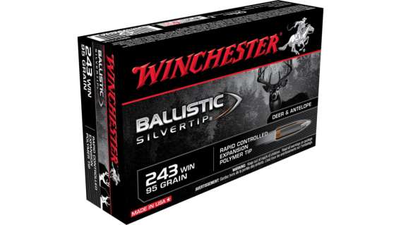 Winchester BALLISTIC SILVERTIP .243 Winchester 95 grain Rapid Expansion Polymer Tip Brass Cased 500 rounds