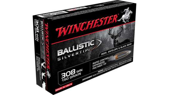 Winchester BALLISTIC SILVERTIP .308 Winchester 150 grain Fragmenting Polymer Tip Brass Cased 500 rounds