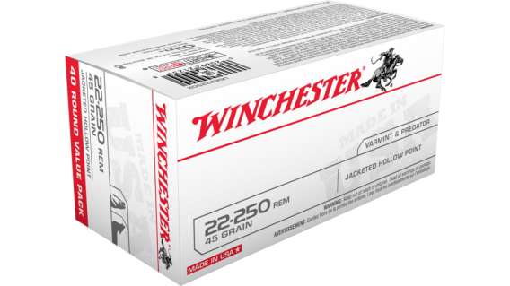 Winchester USA RIFLE .22-250 Remington 45 grain Jacketed Hollow Point Brass Cased 500 rounds